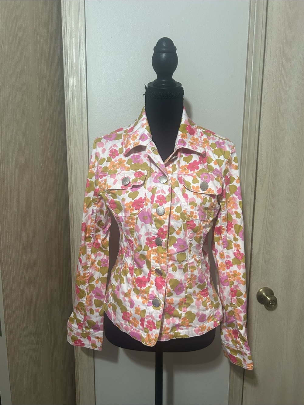 Live a Little Pink, Green & Orange Floral Jean Jacket